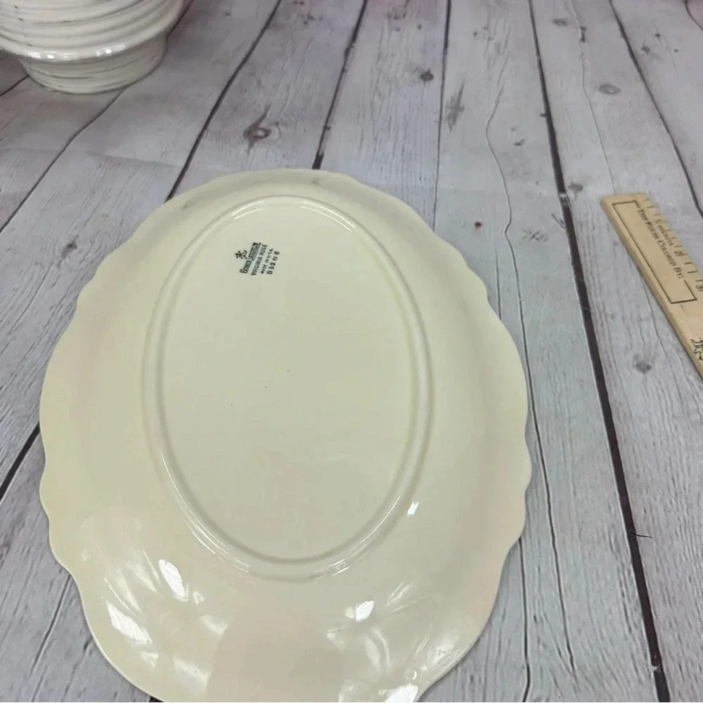 vintage Relish/Gravy Underplate Fluffy Rose 1 (Platinum Trim) by HOMER laughflin